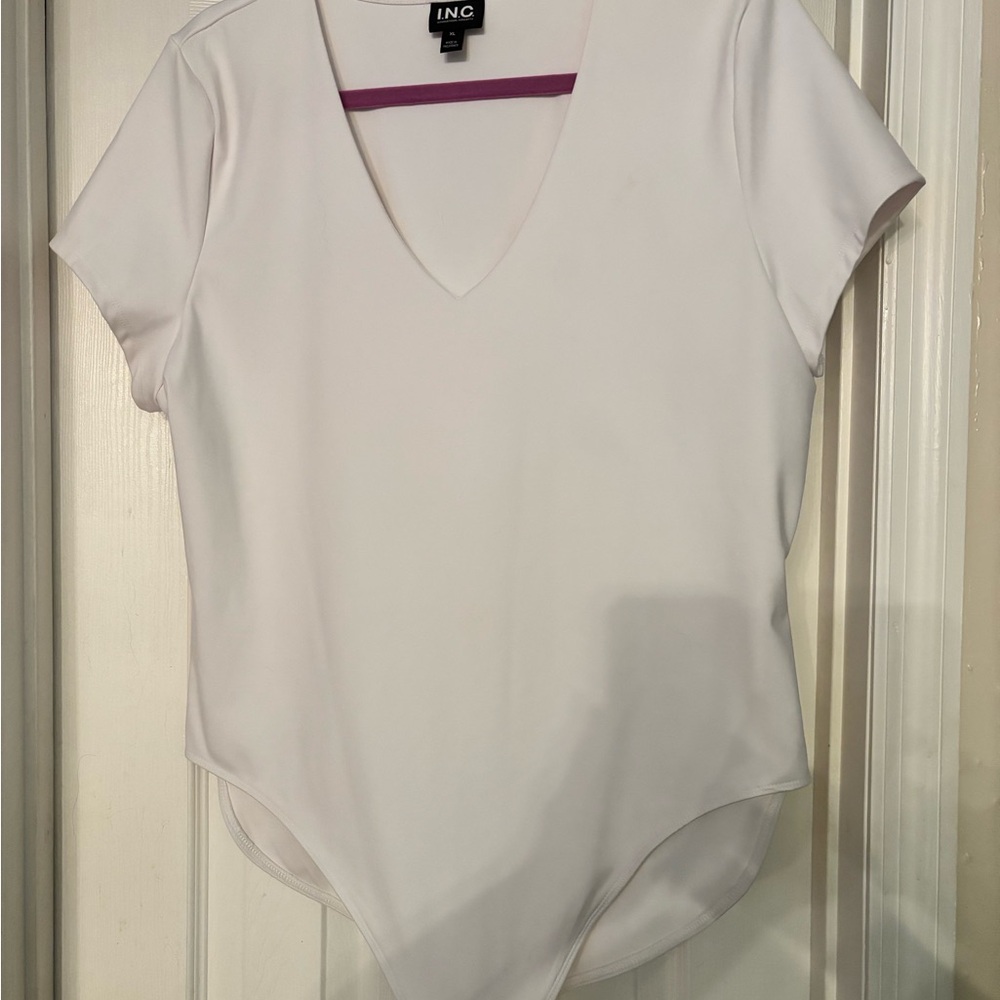 INC International Concepts White Asymmetrical Bodysuit